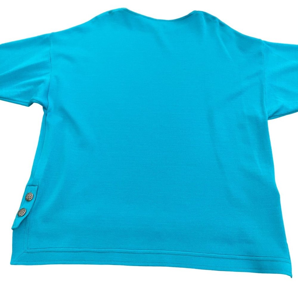 St. John Teal Knitted Top Wool Blend Button Detail, Size S - Picture 2 of 7